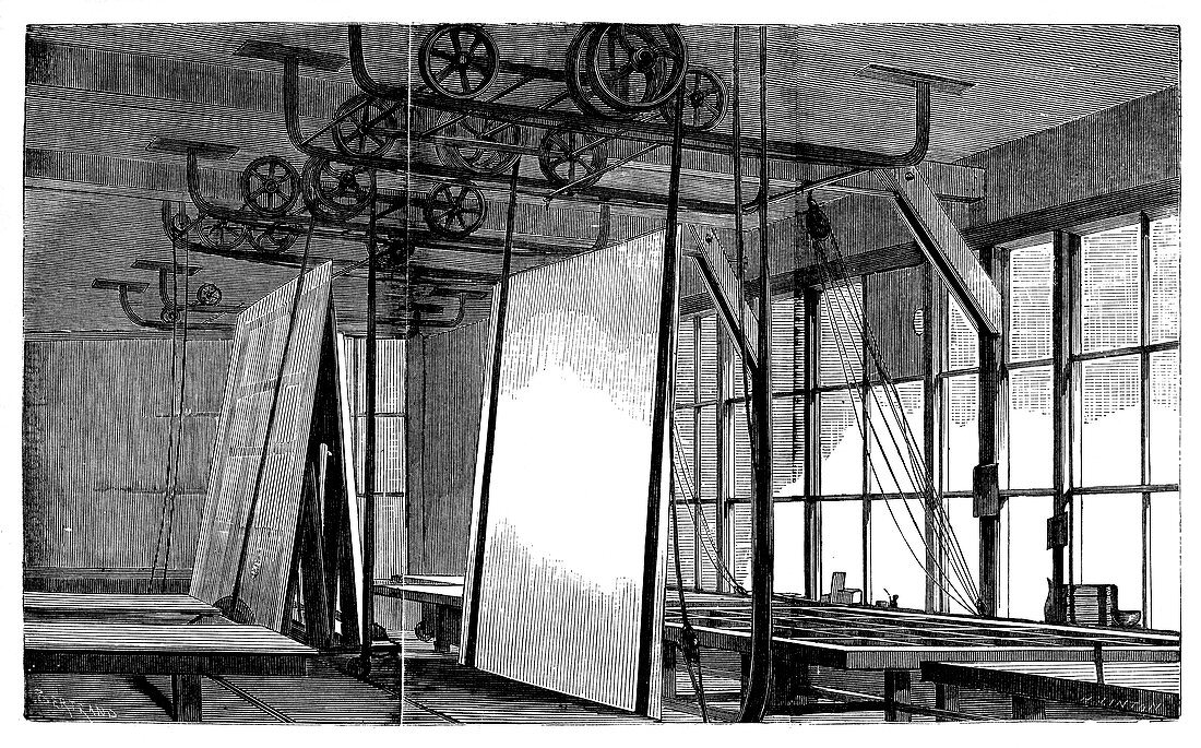 Window glass production,19th century
