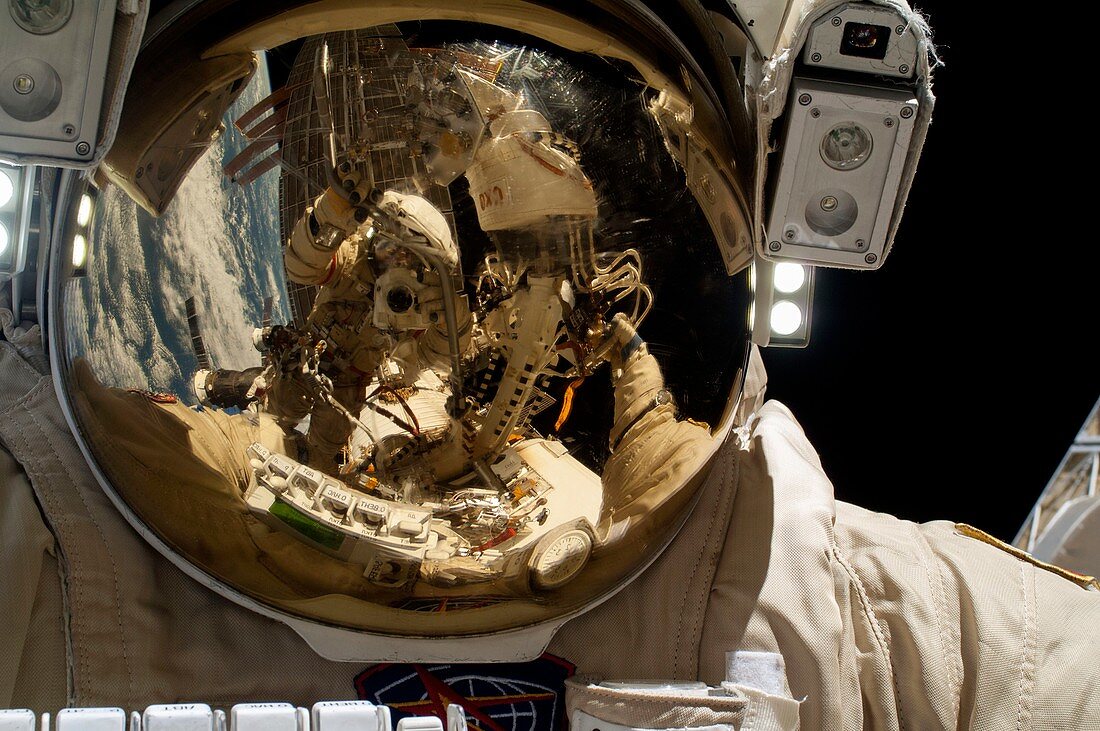 Russian cosmonaut during a spacewalk