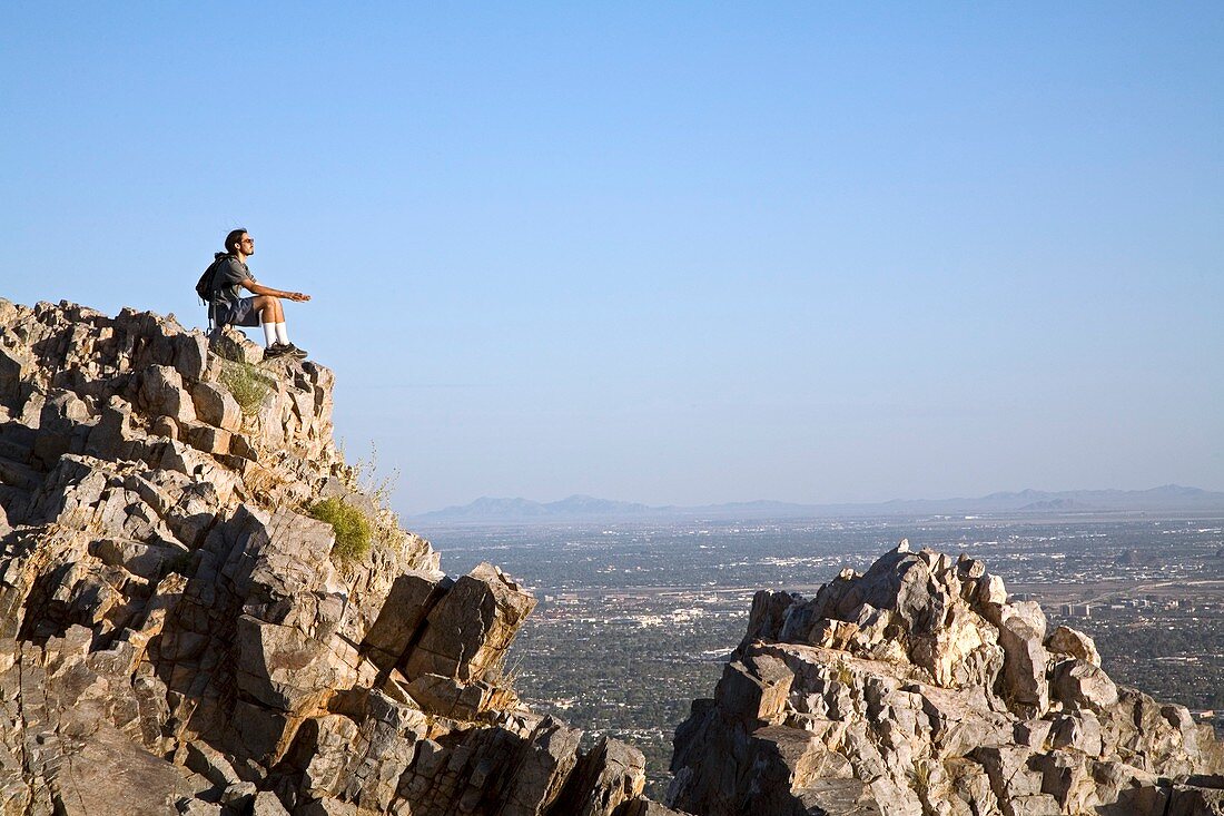 Hiker meditating,Phoenix,Arizona