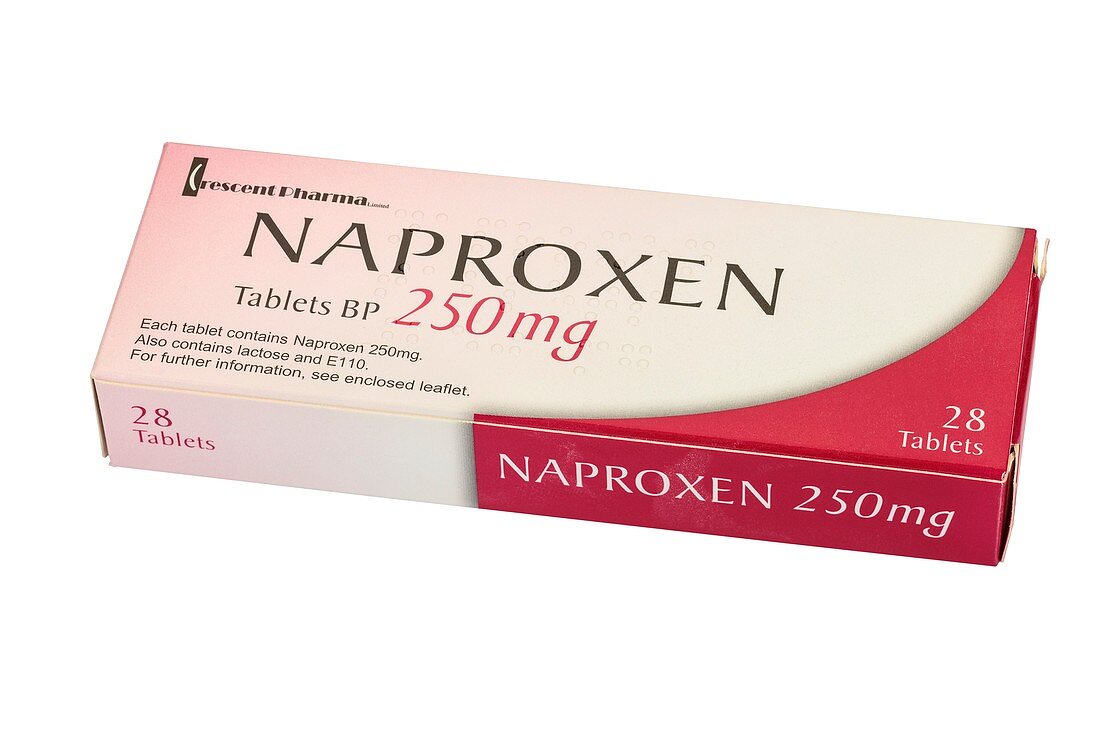 Box of 250mg tablets of Naproxen