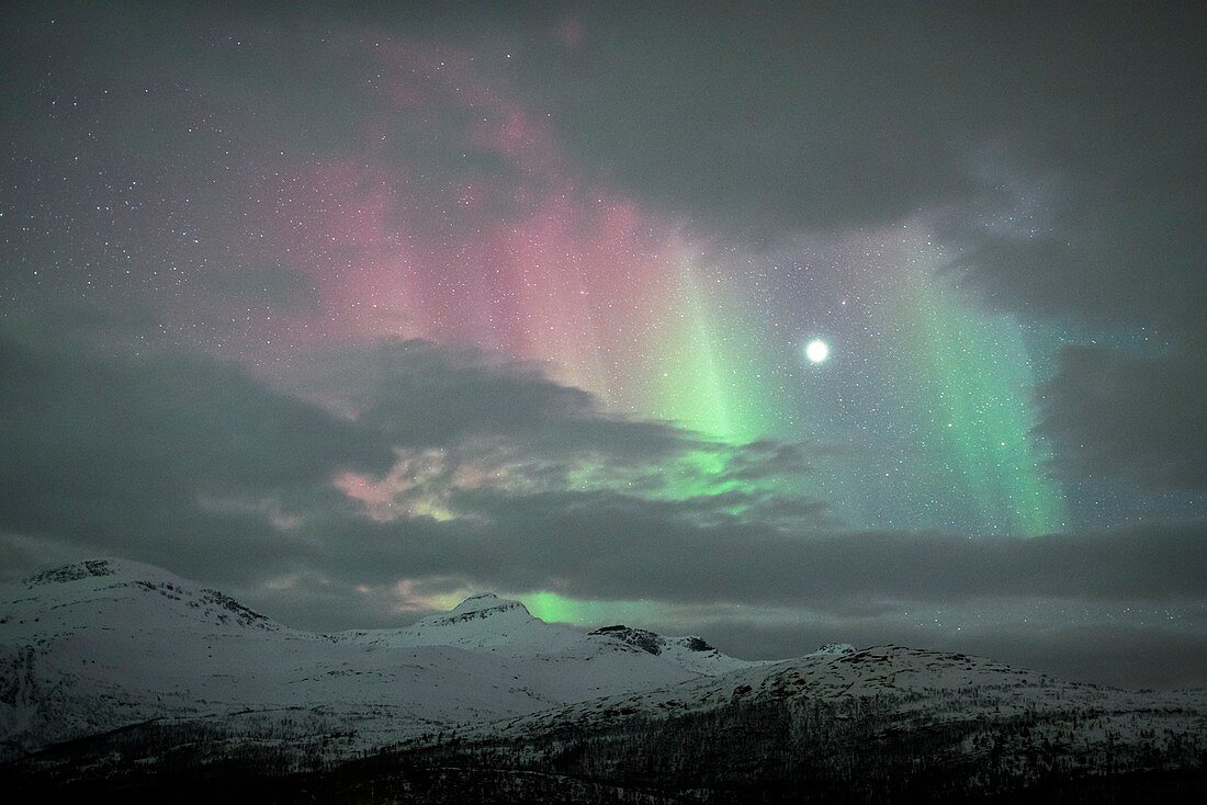 Aurora borealis and Jupiter,Norway