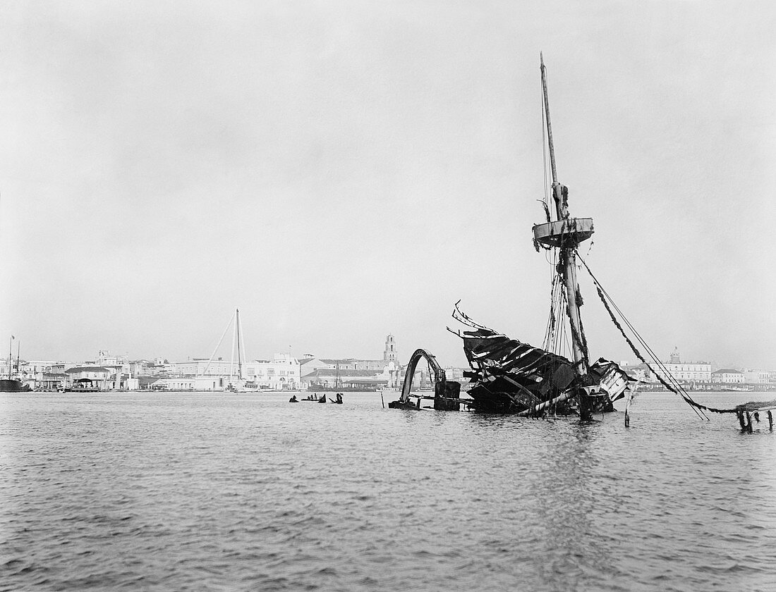 Wreck of USS Maine in Havana,circa 1900
