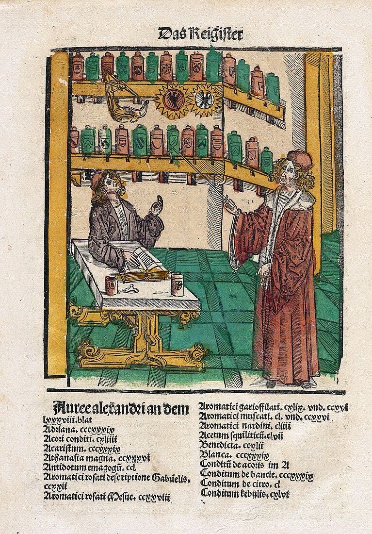 Alchemist with his student,16th century