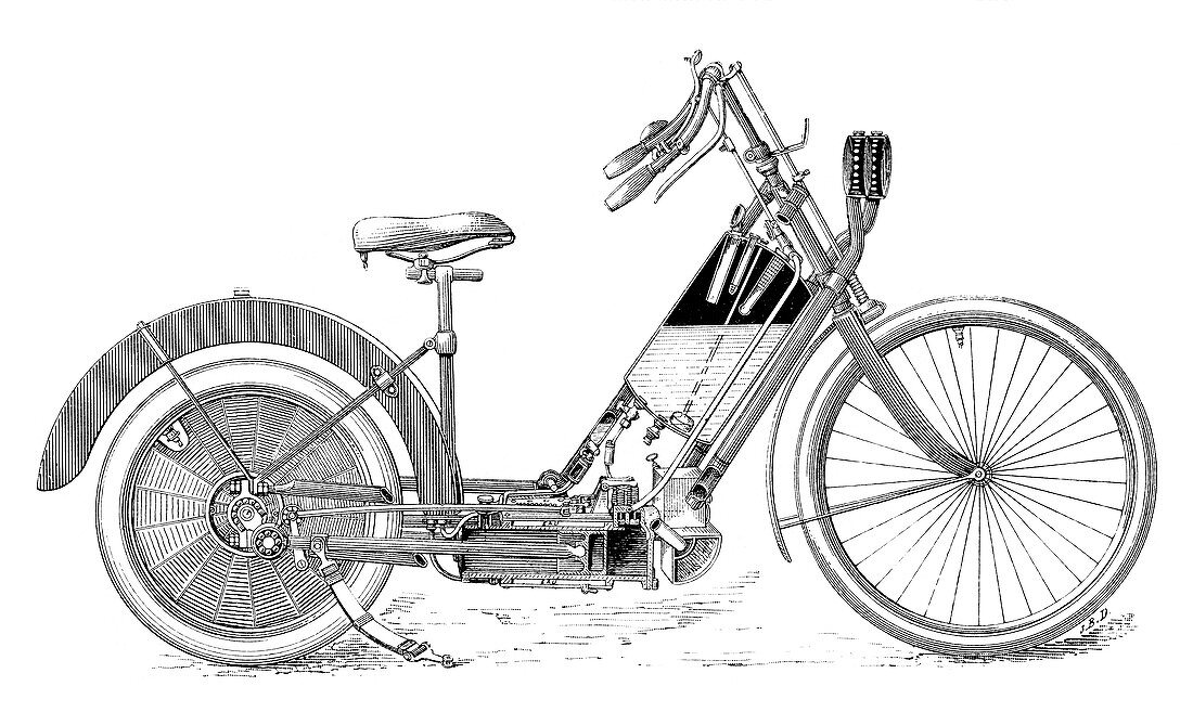 Early petrol motorbike,illustration