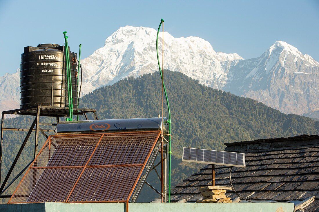Solar panels on a Himalayan tea house