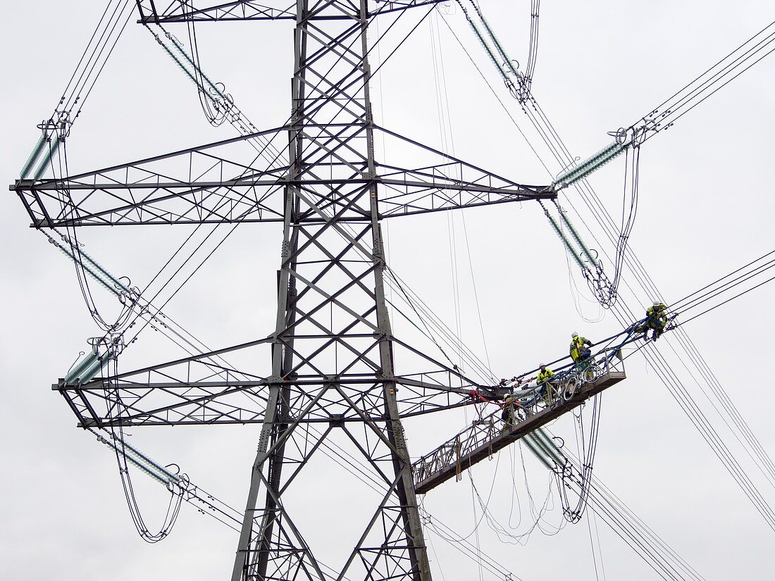 Engineers working on electricity wires