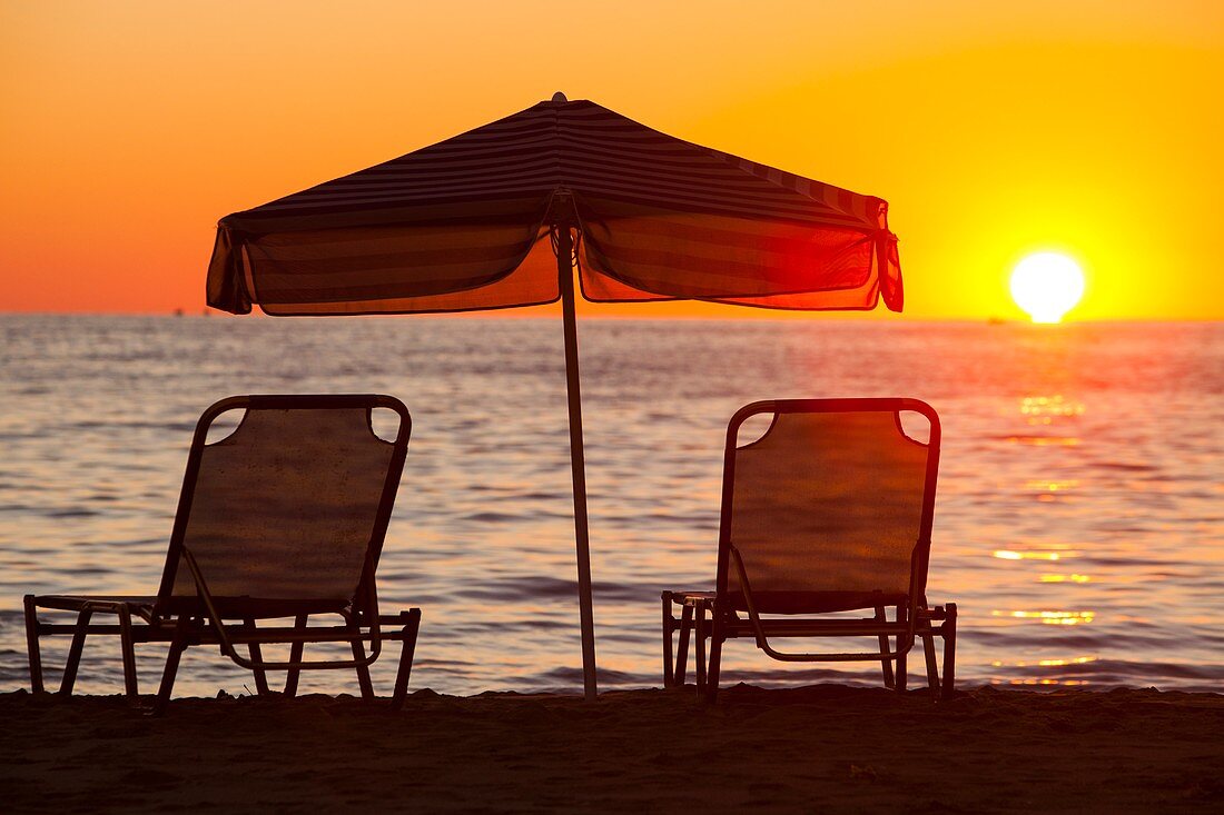 Sunset over a beach in Myrina,on Lemnos