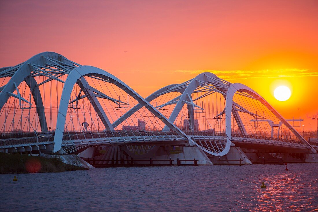 Modern steel bridge over the Ij Meer