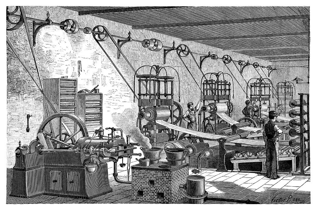 Otto engine in a factory,19th century