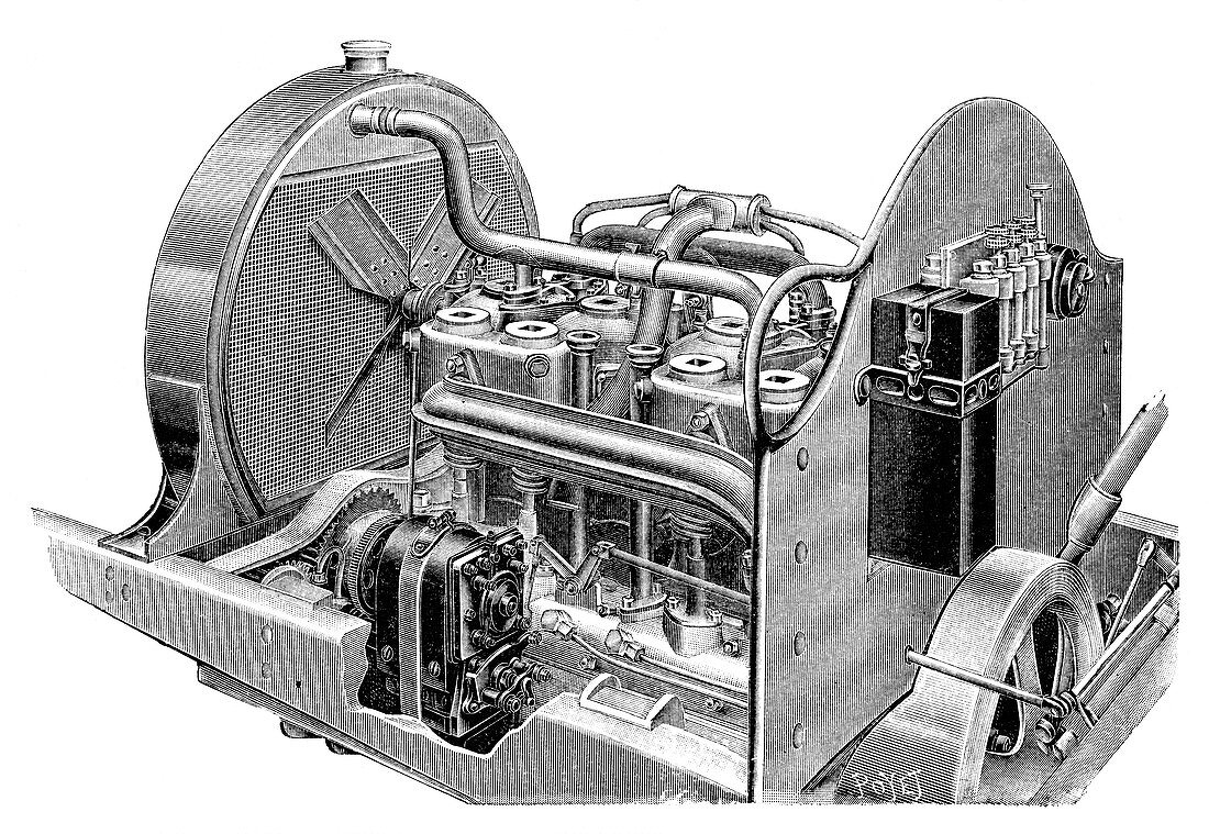 Car engine and magneto,illustration