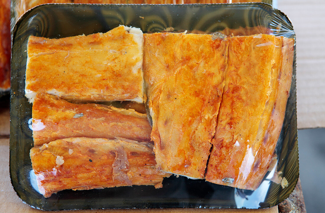Dried and packaged snoek fillets