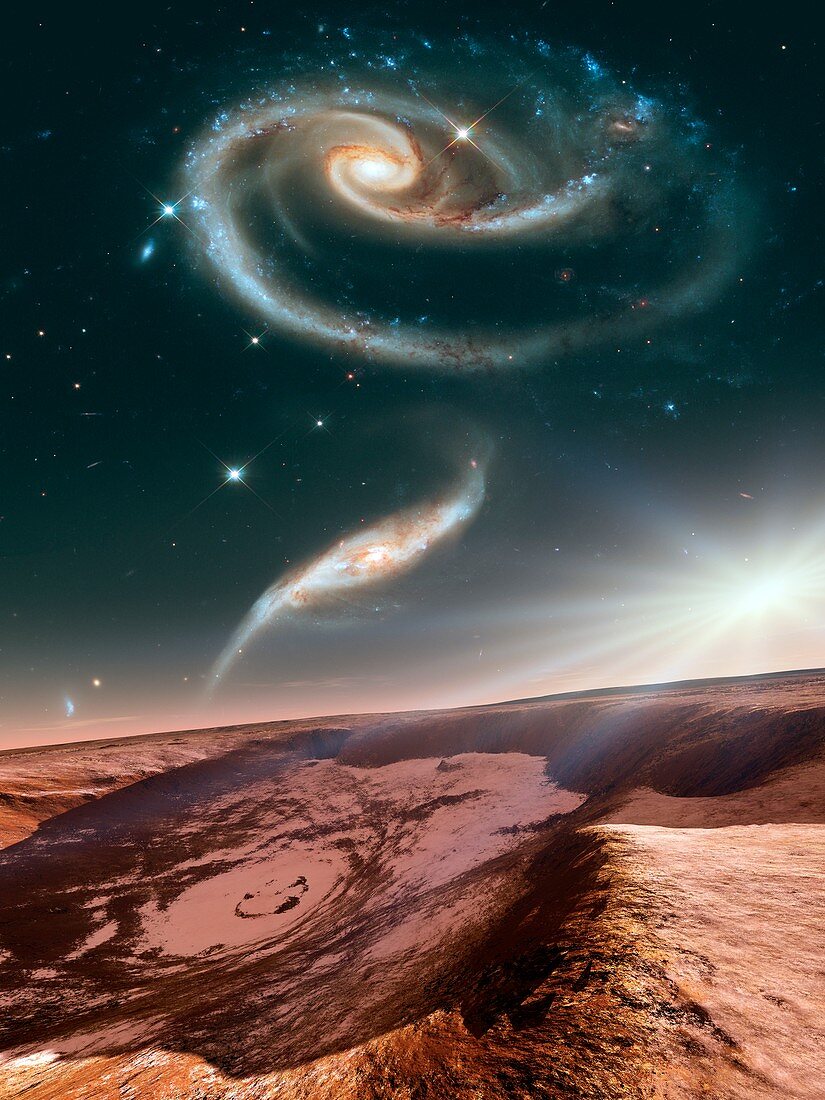 Alien planet and galaxies,illustration