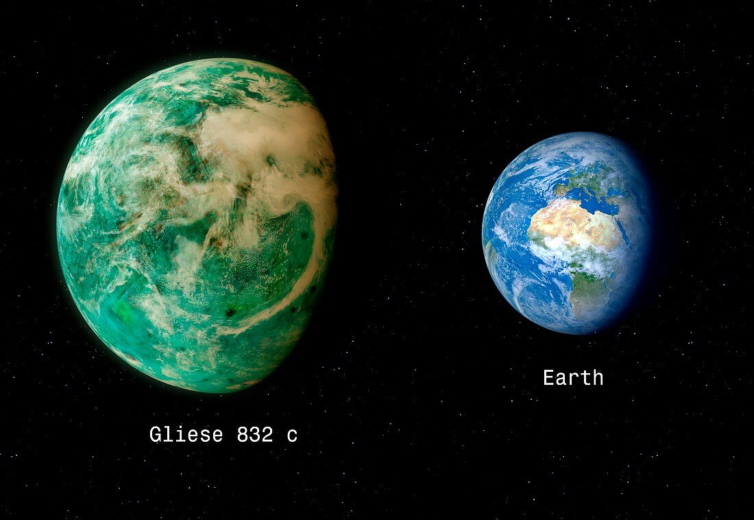 Gliese 832 and Earth,composite image