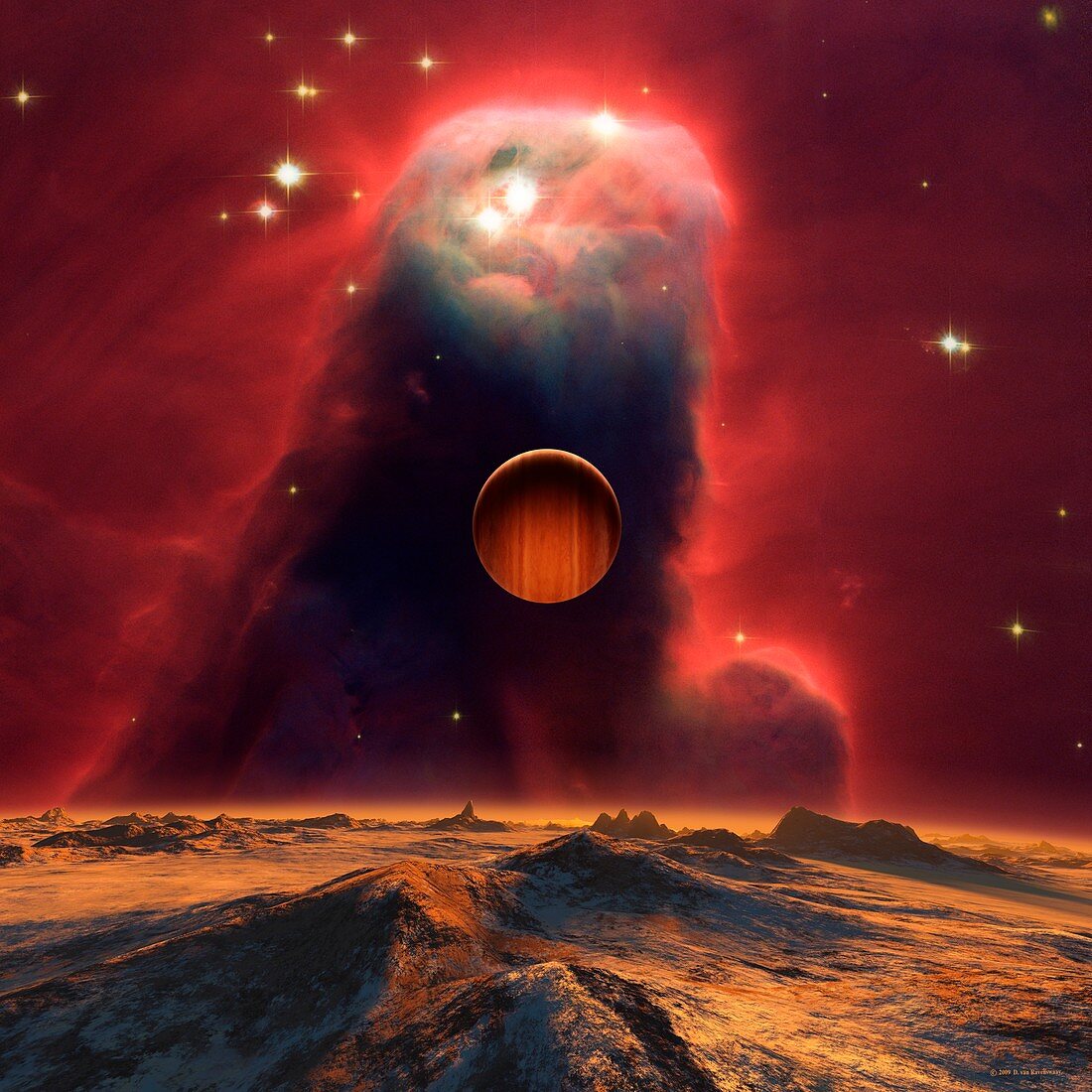 Alien planets and nebula,illustration