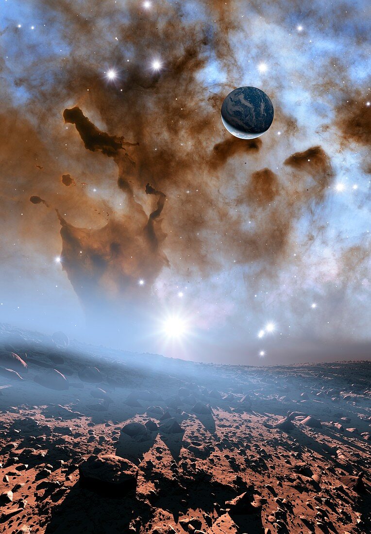 Earth-like alien planet and nebula