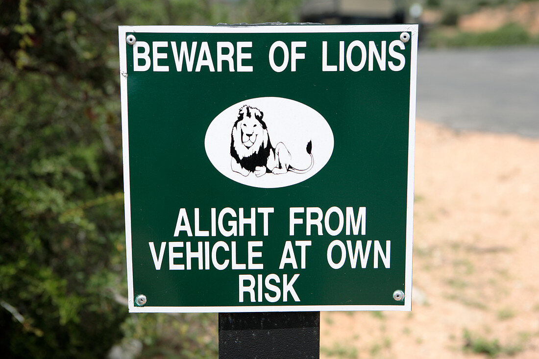 Lion warning sign,South Africa