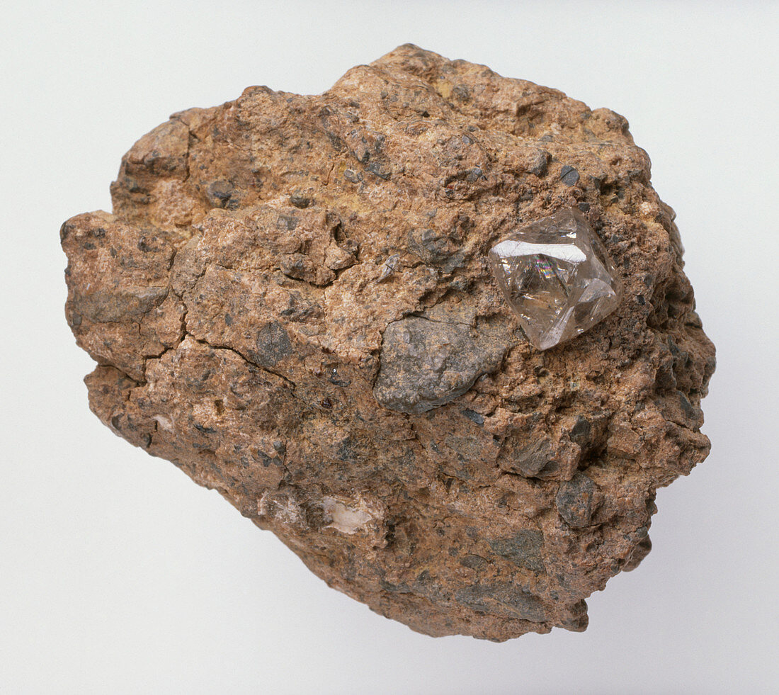 Diamond in rock groundmass,close-up