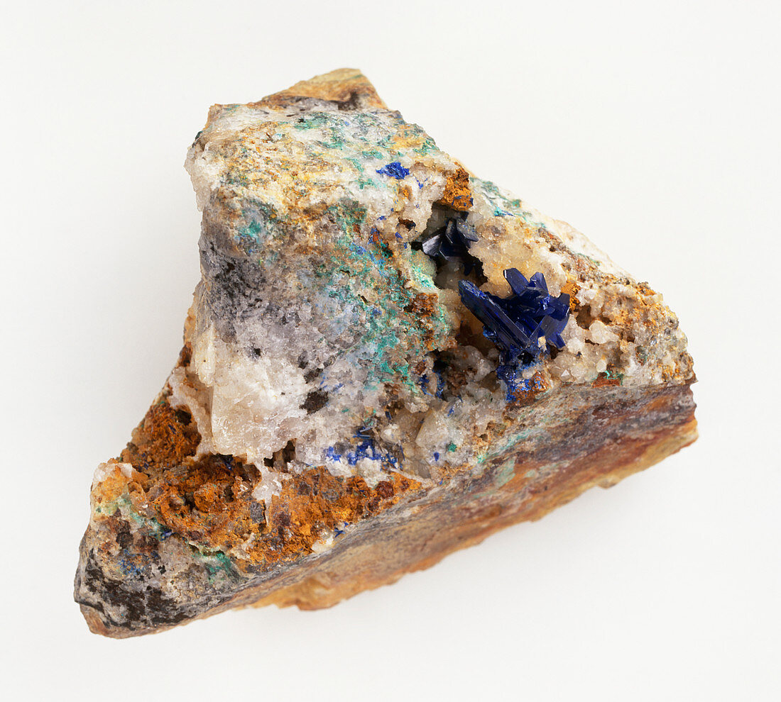 Linarite in rock groundmass,close-up