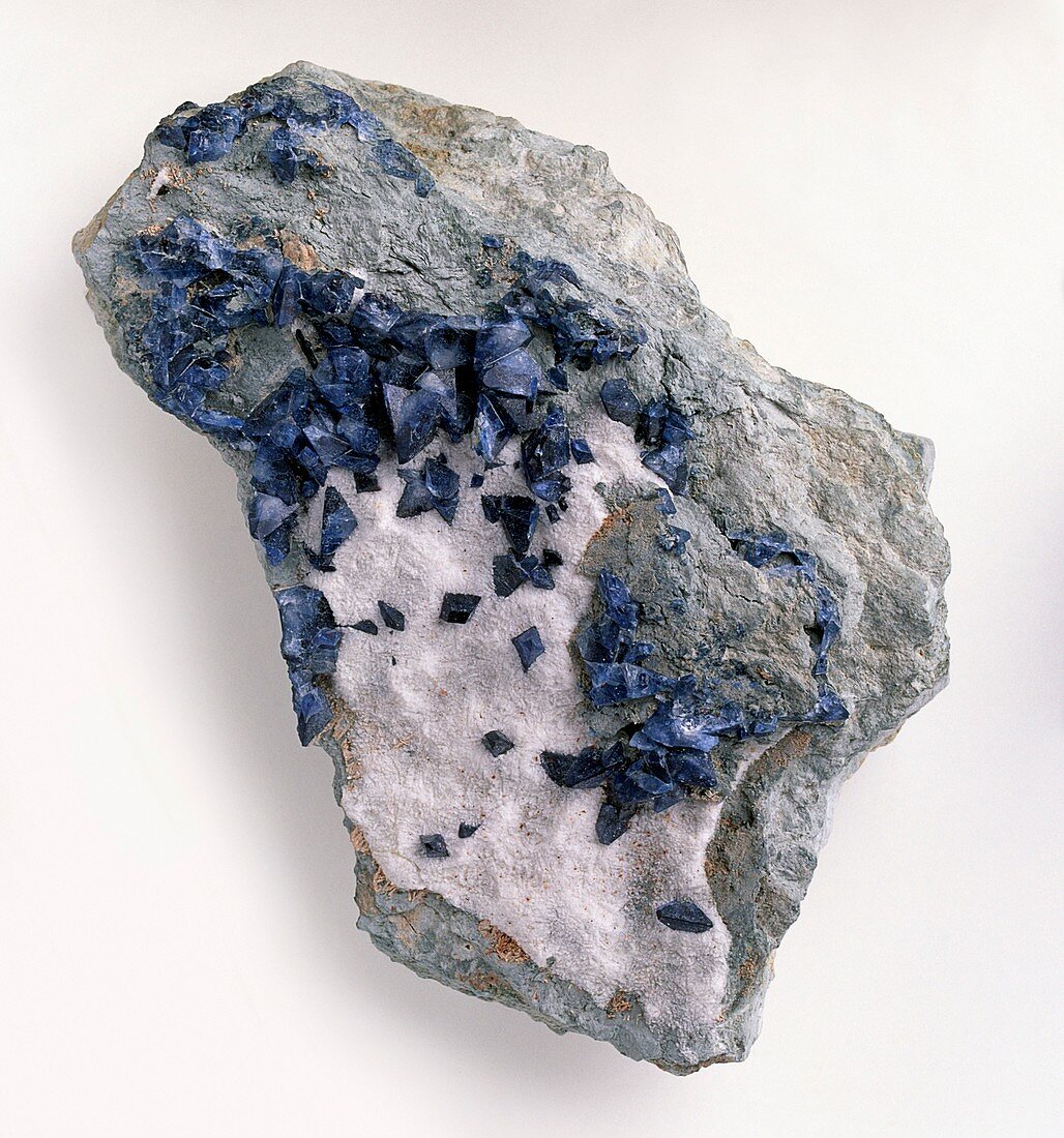 Blue benitoite and white natrolite