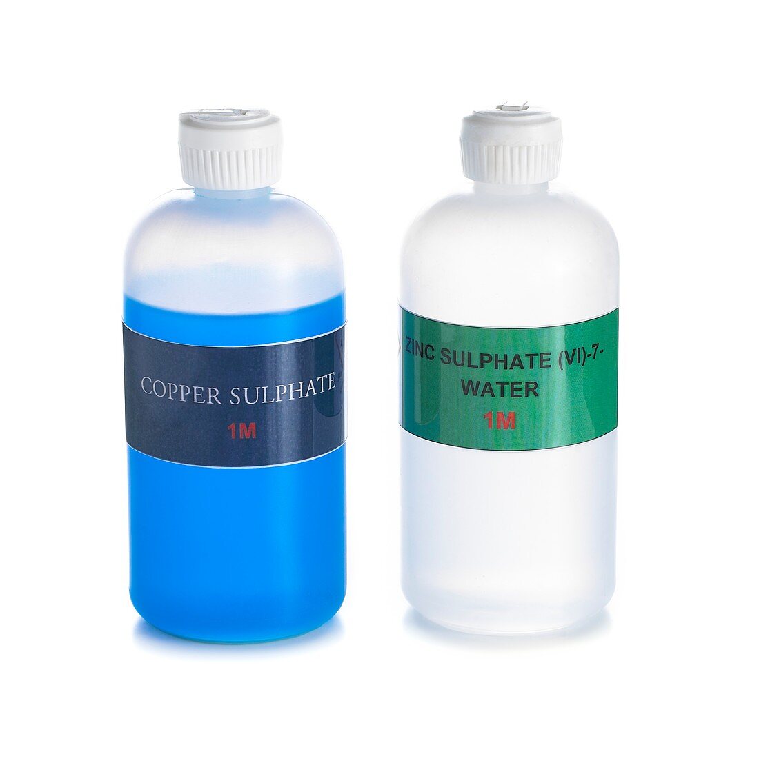 Bottles of copper and zinc sulphates