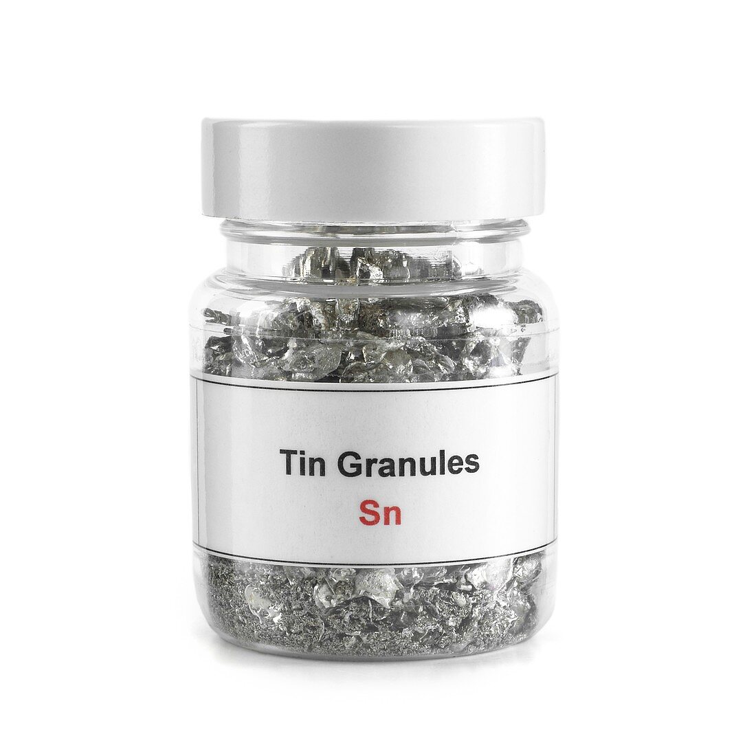 Jar containing tin granules
