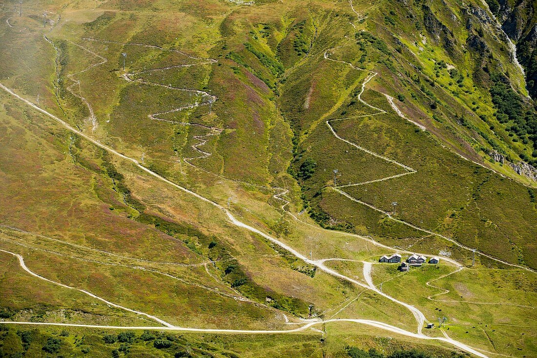 Zig Zag tracks below the Col du Balme