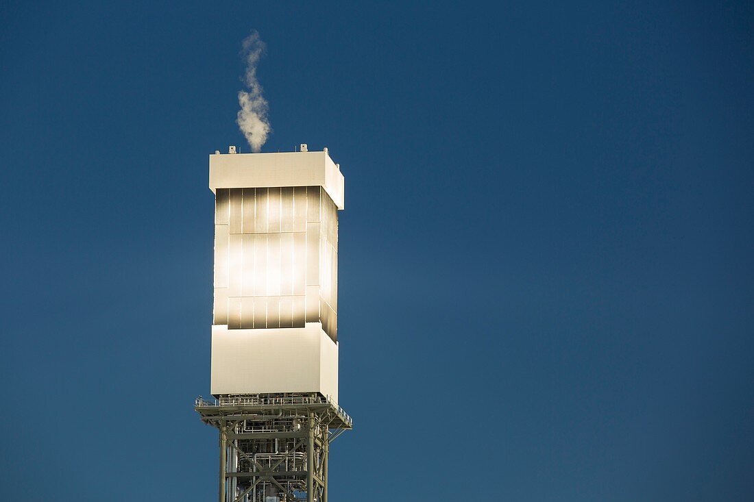 Solar tower venting steam,Ivanpah,USA