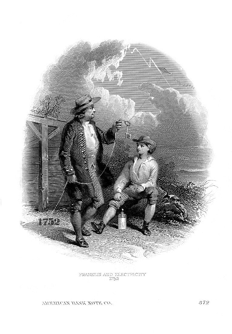 Franklin's kite experiment,illustration