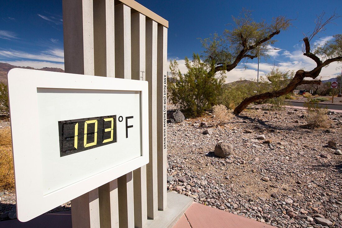 A thermometer at the Furnace Creek