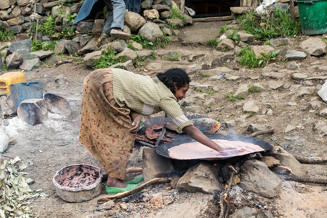 Woman cooking injera,Ethiopia