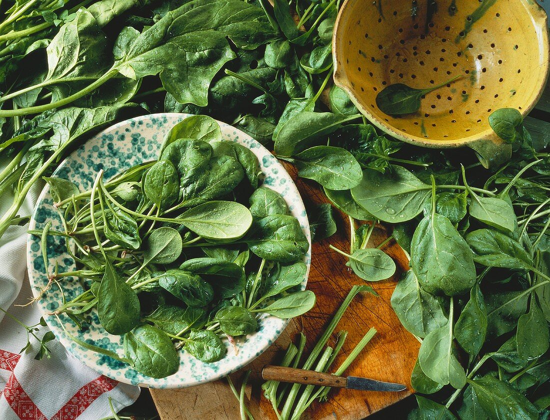 Several Spinach Leaves in a Bowl