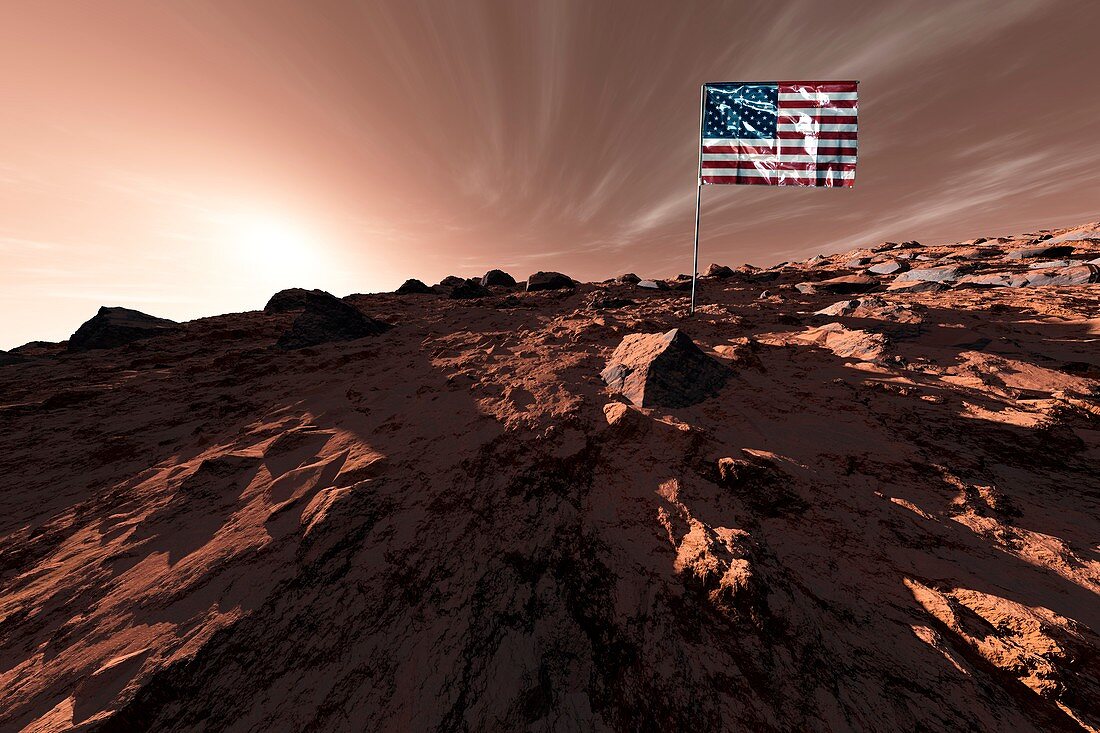 United States flag on Mars,artwork