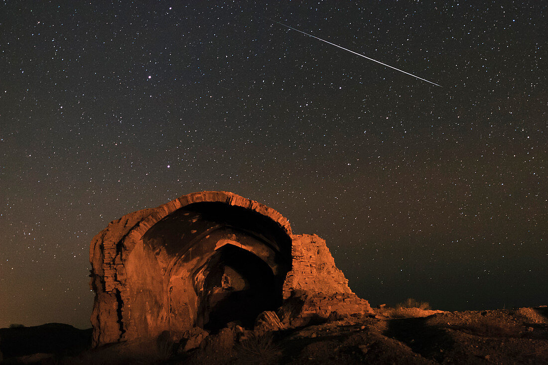 Night sky over ancient ruins,Iran