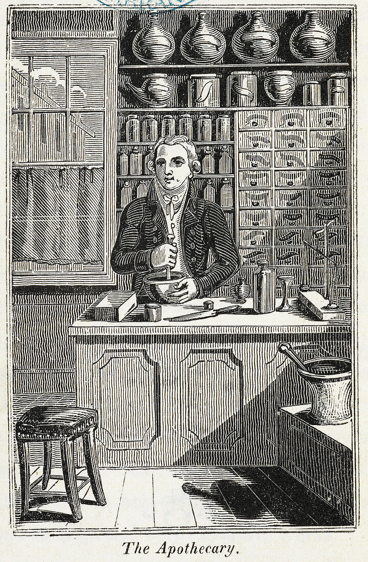 Apothecary shop,historical illustration