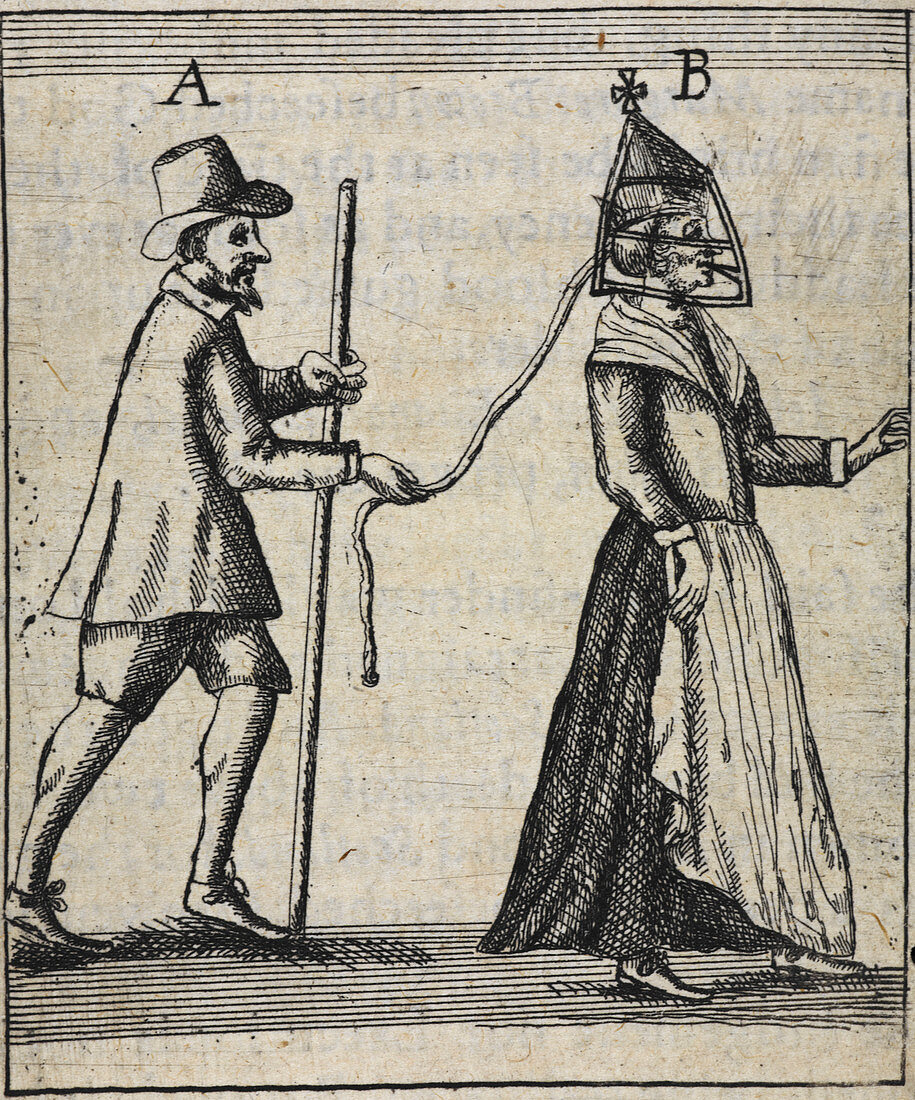 Man with a woman on a lead,illustration
