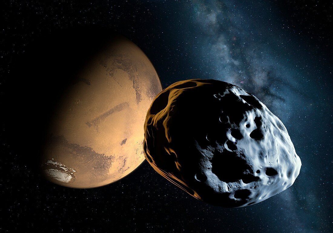 Asteroid approaching Mars,illustration
