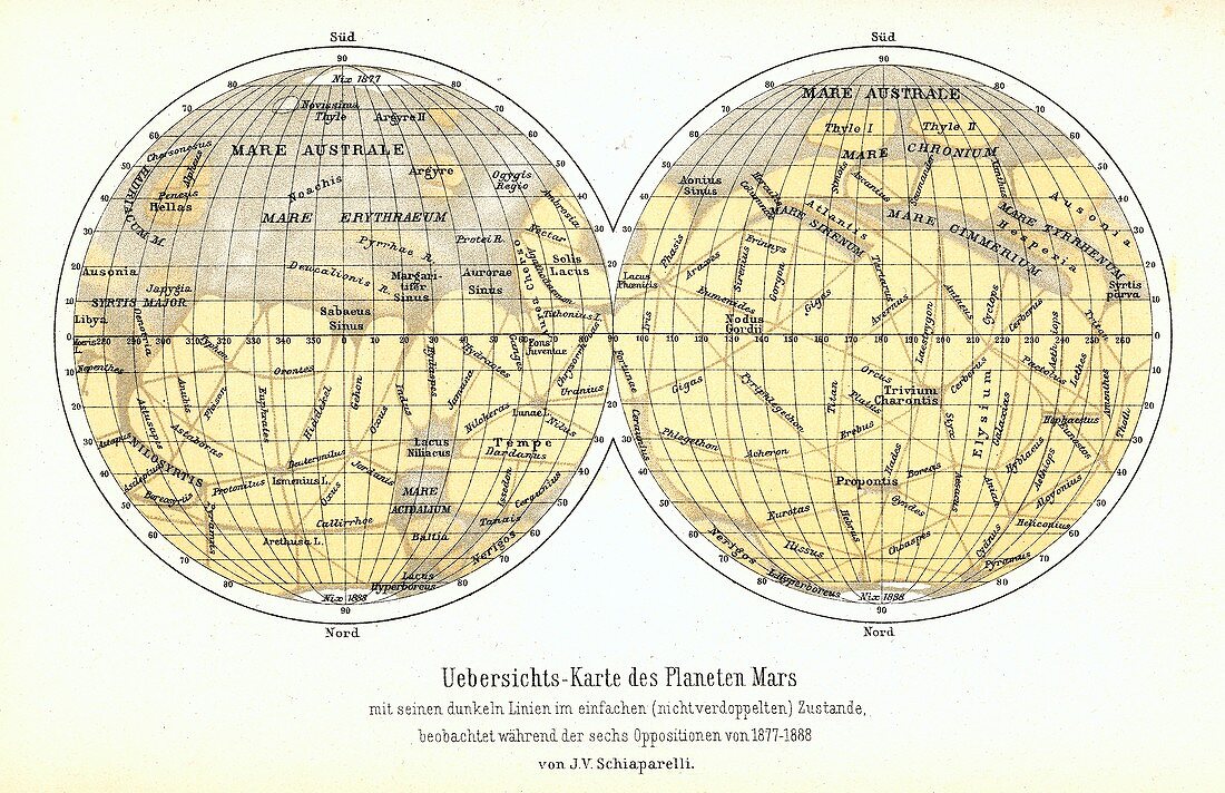 Map of Mars,Schiaparelli,1888