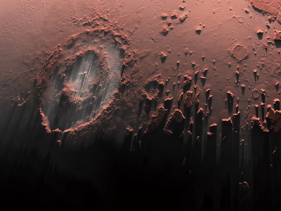 Complex crater on mars,artwork