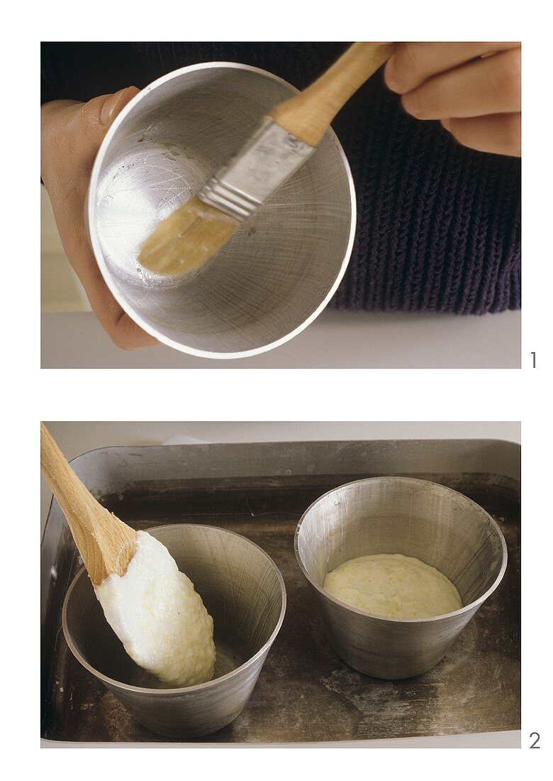 Greasing and filling a timbale mould