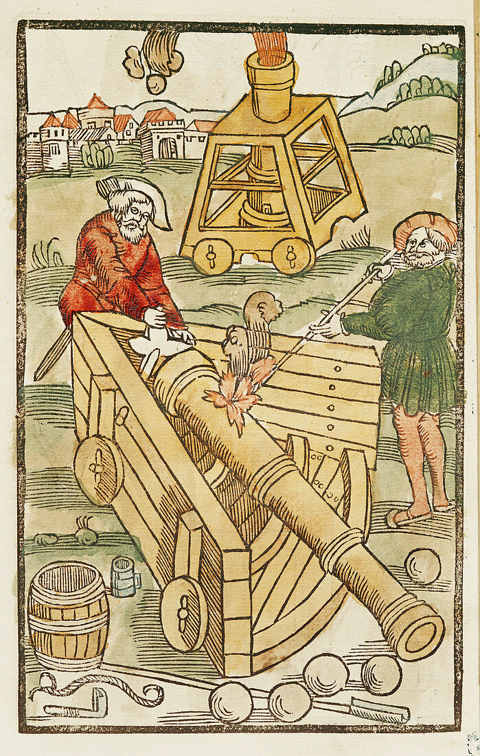 Soldiers firing a cannon,illustration