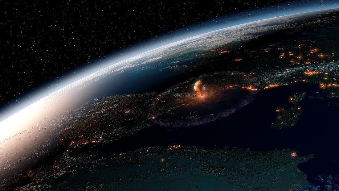 Asteroid impact in Europe,illustration