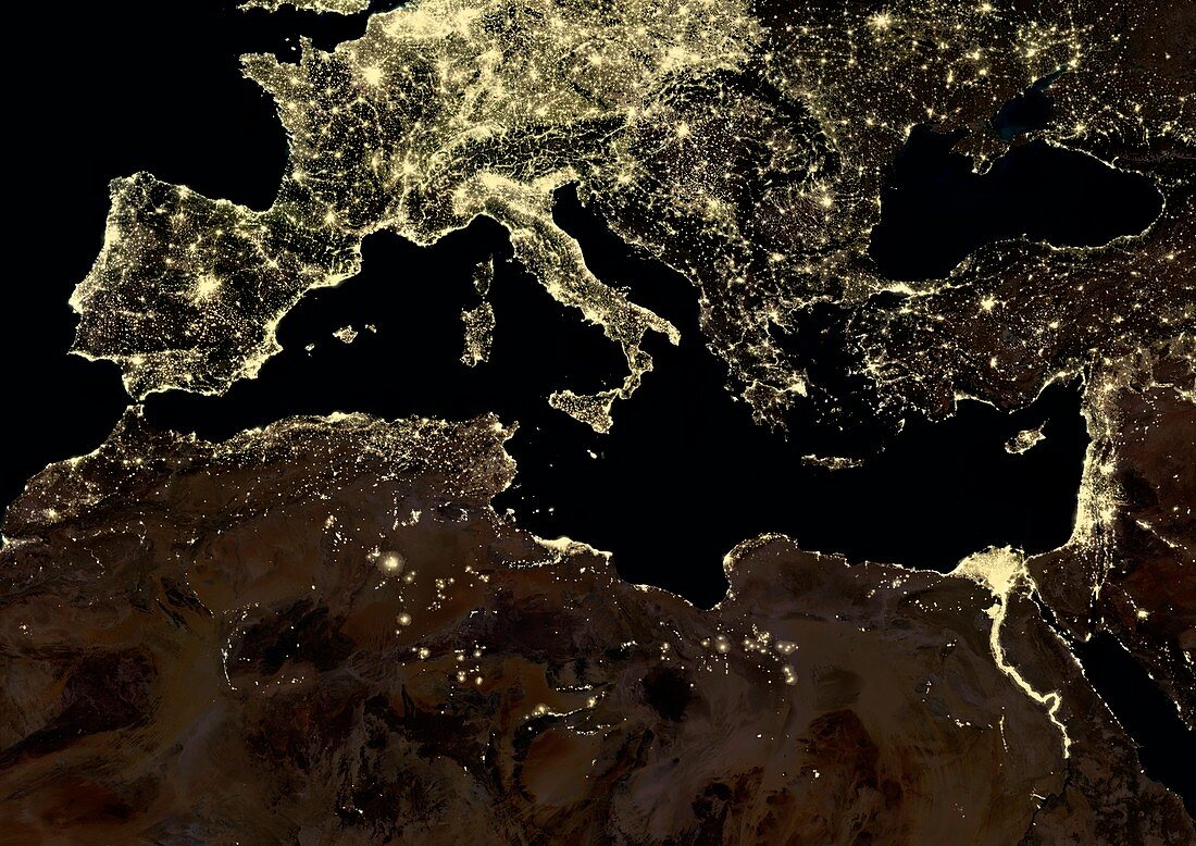 Mediterranean at night,satellite image
