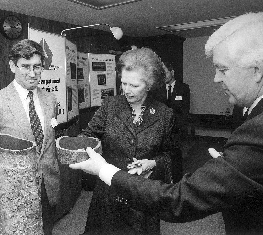 Thatcher at health and safety site,1980s