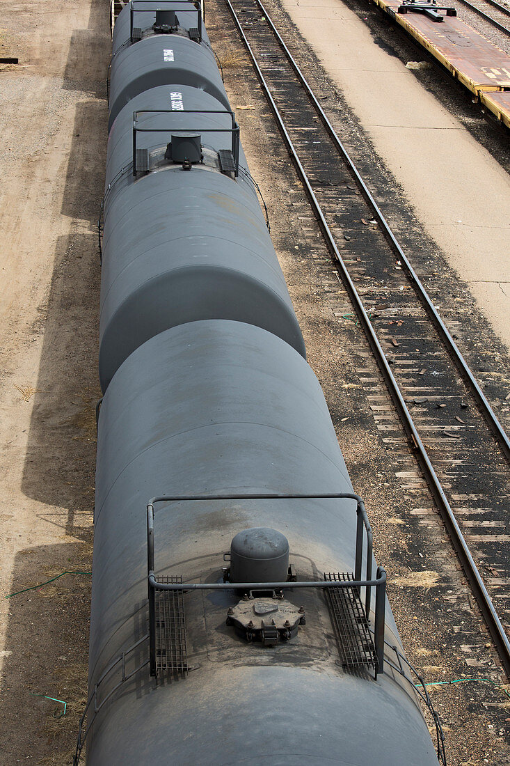 Oil tankers at a rail yard