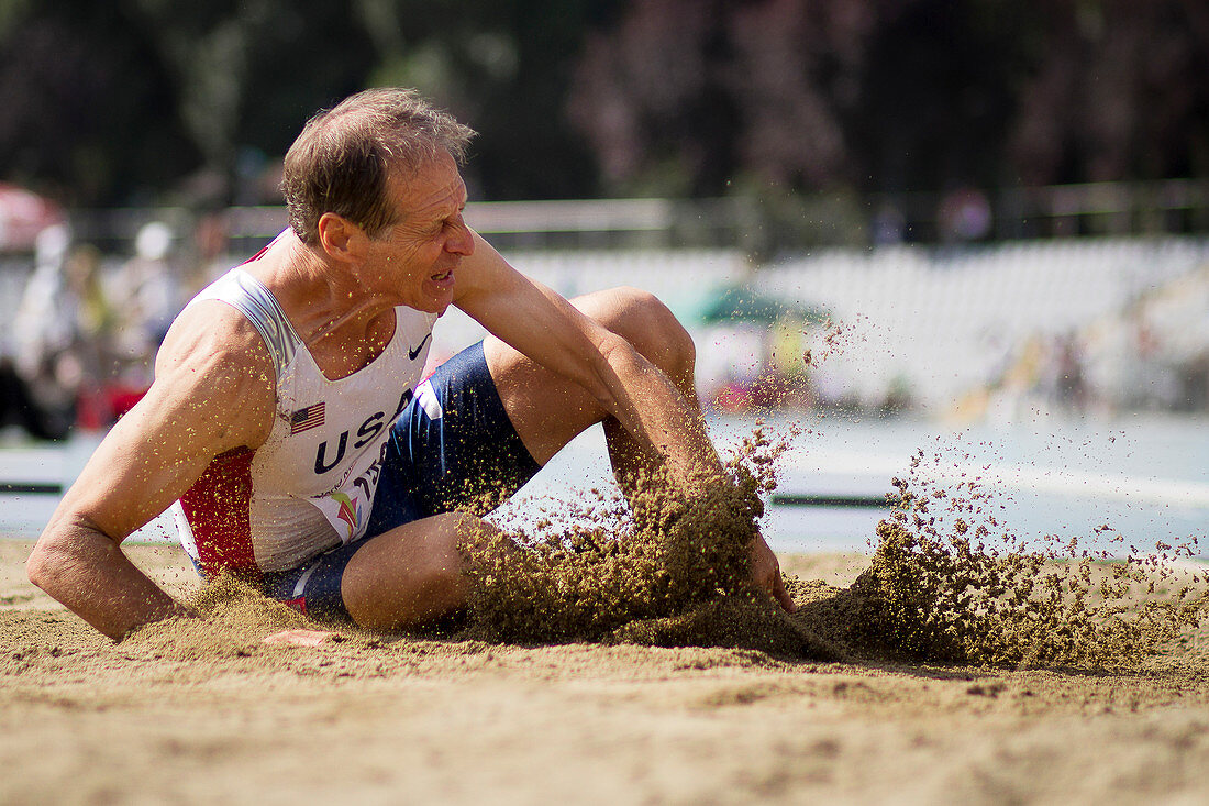 American senior competes in long jump