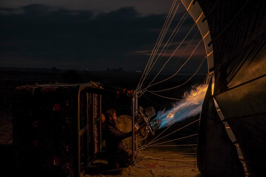 Ground crew preparing a hot air balloon