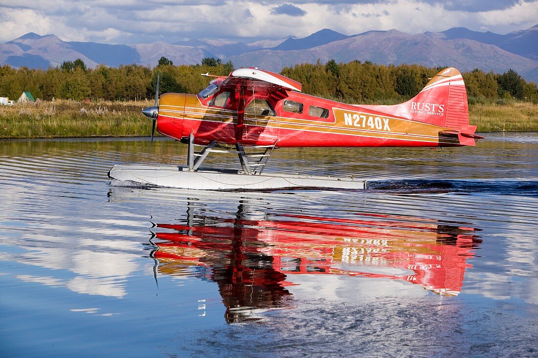 Float plane flying into Anchorage,Alaska