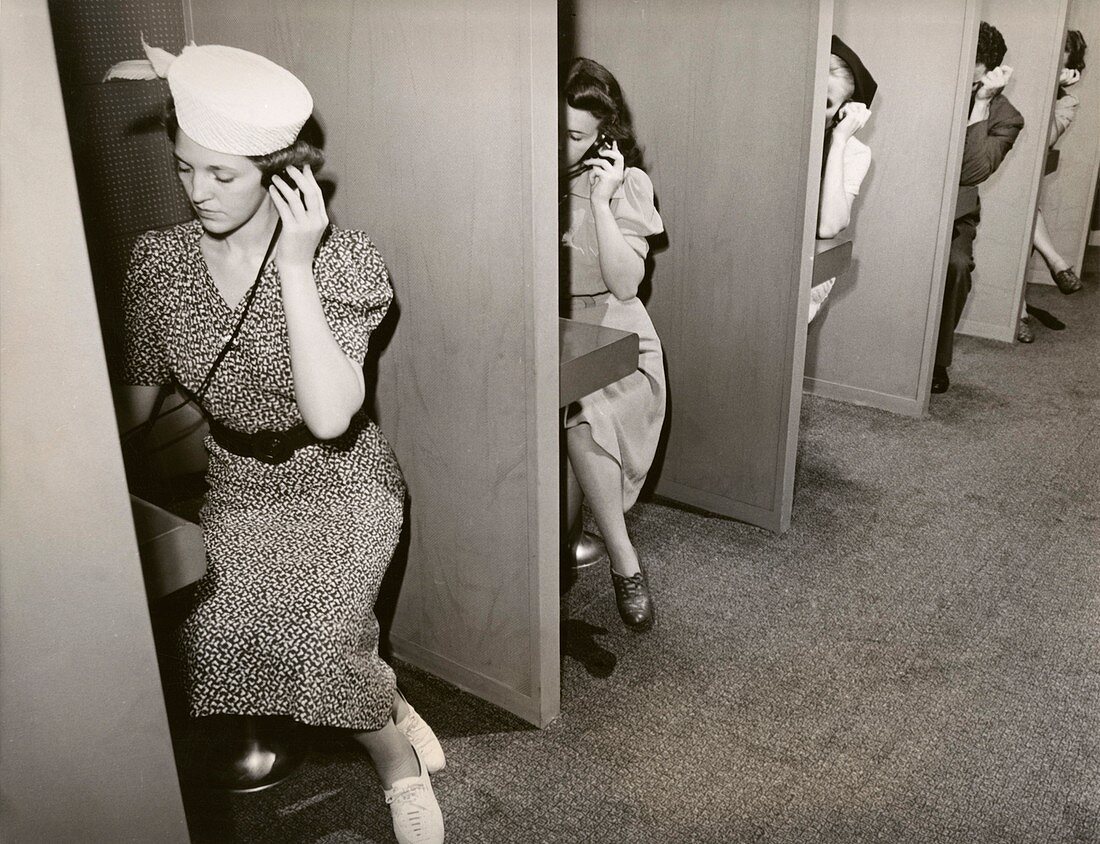 Women taking hearing tests,c 1939