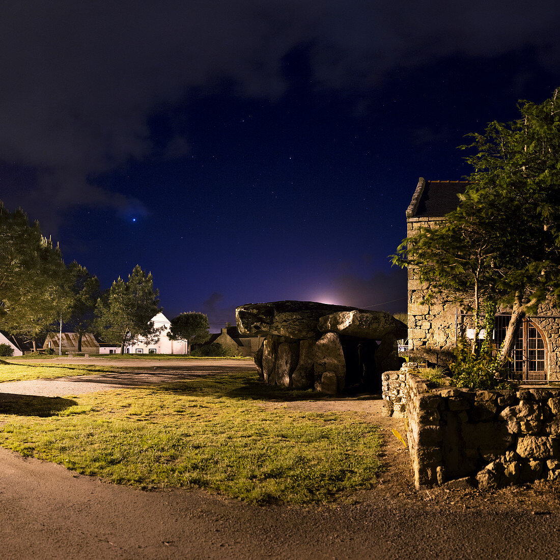Crucuno dolmen at night,France