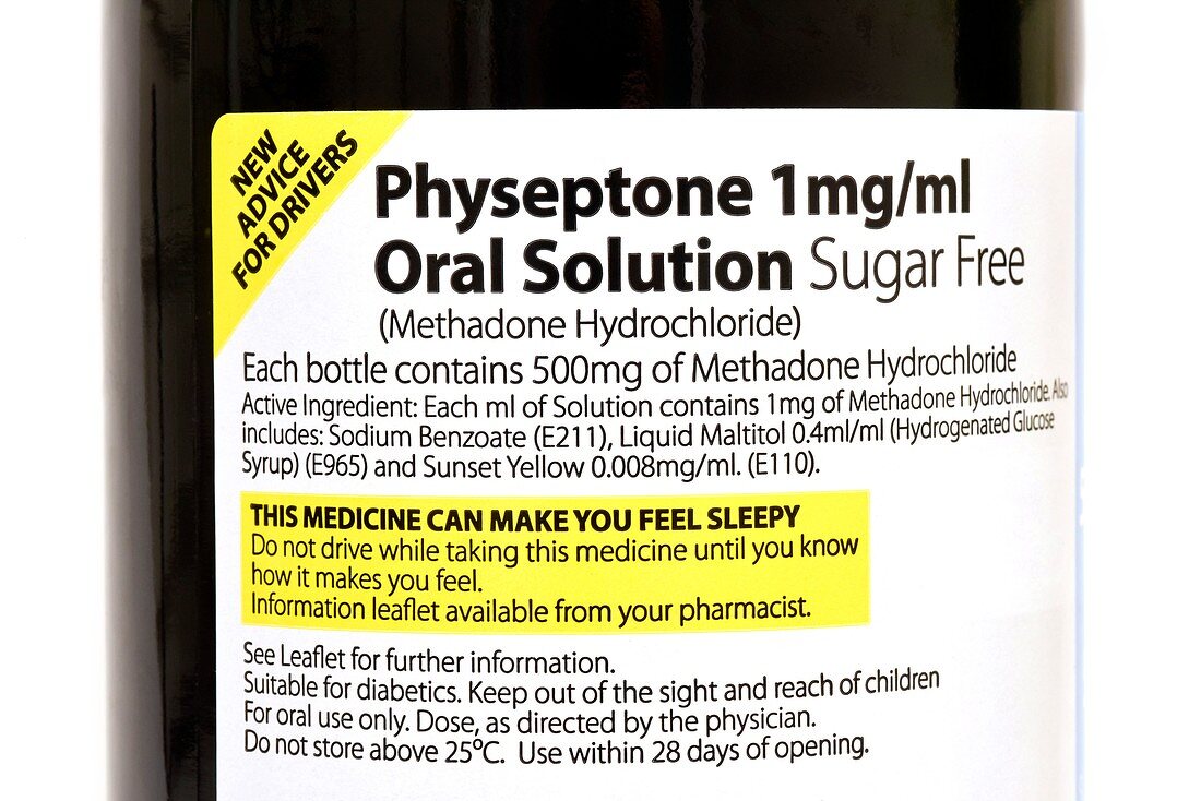 Methadone drug bottle label